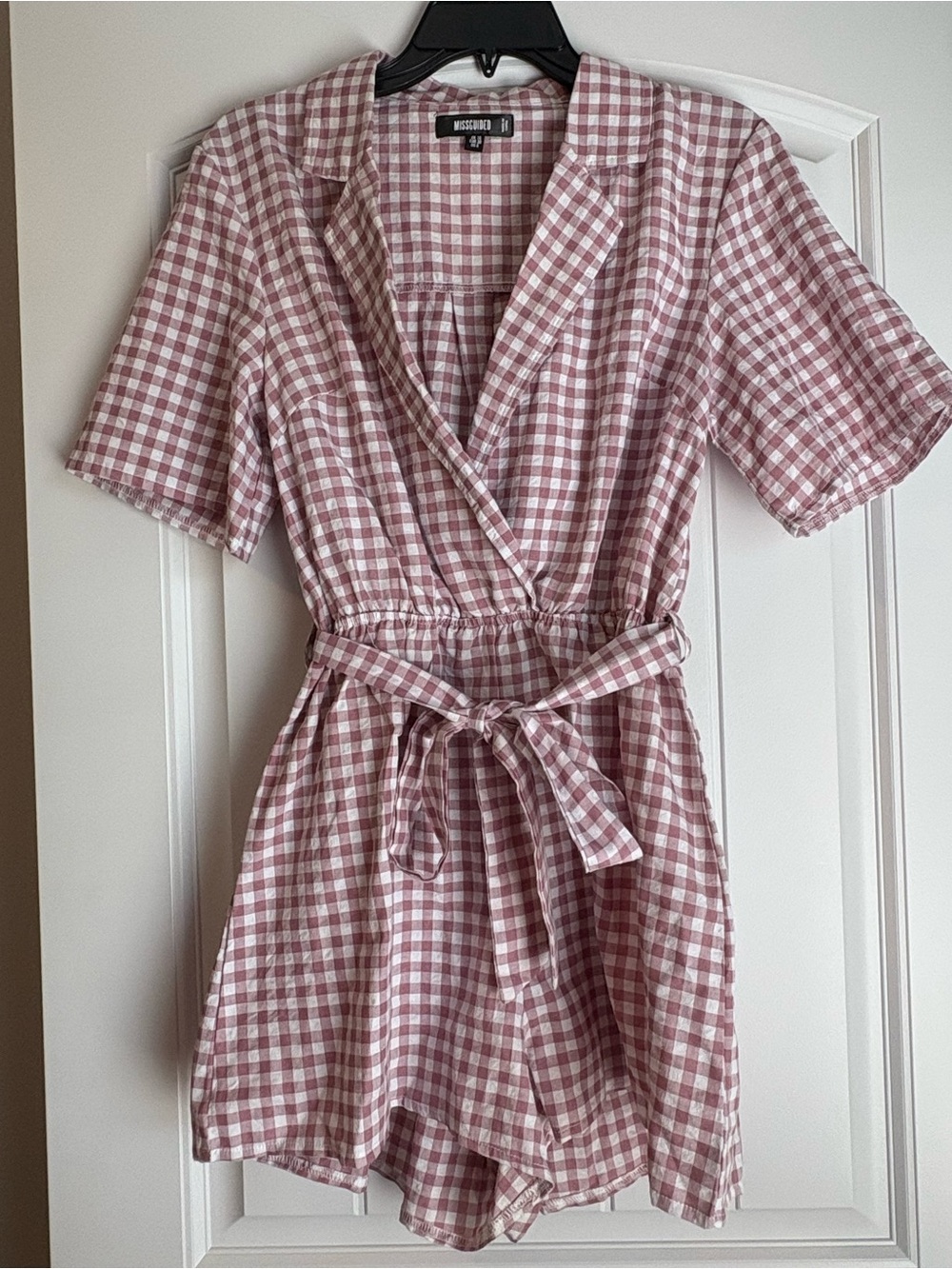 Missguided Pink and White Gingham Wrap Romper